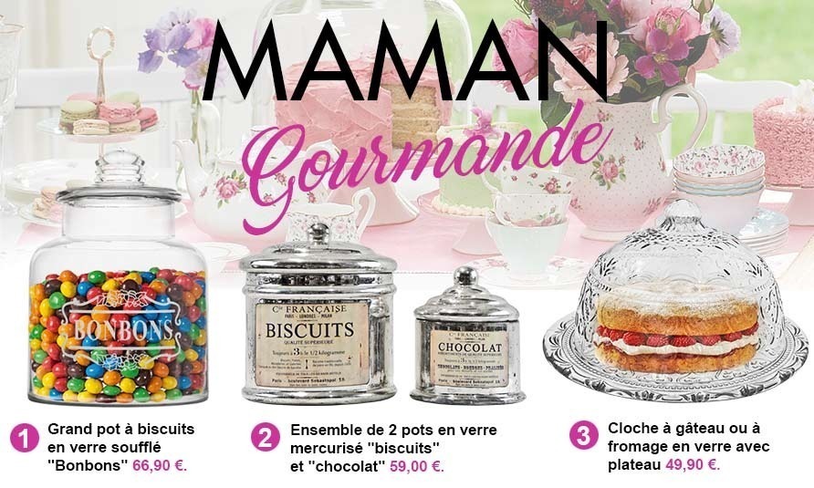 grand pot à biscuits, ensemble de 2 pots en verre mercurisé et cloche à gâteau pour une Maman Gourmande